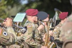 Paratroopers assigned to the 82nd Airborne Division and members of the 9th Infantry Division Association attend a memorial service on Fort Bragg, North Carolina, October 1, 2021.  The 76th Annual Reunion Memorial Service honored the 9th Infantry Division which served on Fort Bragg during World War II. (U.S. Army Photo by Spc. Jacob Moir)