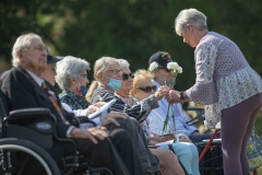 Paratroopers assigned to the 82nd Airborne Division and members of the 9th Infantry Division Association attend a memorial service on Fort Bragg, North Carolina, October 1, 2021.  The 76th Annual Reunion Memorial Service honored the 9th Infantry Division which served on Fort Bragg during World War II. (U.S. Army Photo by Spc. Jacob Moir)