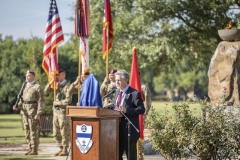 Peter Stern, President of the 9th Infantry Division Association, speaks during a memorial service on Fort Bragg, North Carolina, October 1, 2021.  The 76th Annual Reunion Memorial Service honored the 9th Infantry Division which served on Fort Bragg during World War II. (U.S. Army Photo by Spc. Jacob Moir)