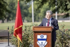 Peter Stern, President of the 9th Infantry Division Association, speaks during a memorial service on Fort Bragg, North Carolina, October 1, 2021.  The 76th Annual Reunion Memorial Service honored the 9th Infantry Division which served on Fort Bragg during World War II. (U.S. Army Photo by Spc. Jacob Moir)