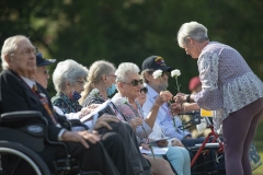 Paratroopers assigned to the 82nd Airborne Division and members of the 9th Infantry Division Association attend a memorial service on Fort Bragg, North Carolina, October 1, 2021.  The 76th Annual Reunion Memorial Service honored the 9th Infantry Division which served on Fort Bragg during World War II. (U.S. Army Photo by Spc. Jacob Moir)