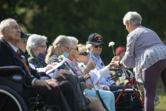 Paratroopers assigned to the 82nd Airborne Division and members of the 9th Infantry Division Association attend a memorial service on Fort Bragg, North Carolina, October 1, 2021.  The 76th Annual Reunion Memorial Service honored the 9th Infantry Division which served on Fort Bragg during World War II. (U.S. Army Photo by Spc. Jacob Moir)