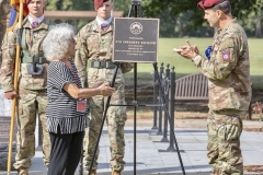 Paratroopers assigned to the 82nd Airborne Division and members of the 9th Infantry Division Association attend a memorial service on Fort Bragg, North Carolina, October 1, 2021.  The 76th Annual Reunion Memorial Service honored the 9th Infantry Division which served on Fort Bragg during World War II. (U.S. Army Photo by Spc. Jacob Moir)