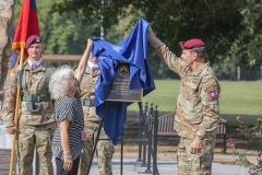 Paratroopers assigned to the 82nd Airborne Division and members of the 9th Infantry Division Association attend a memorial service on Fort Bragg, North Carolina, October 1, 2021.  The 76th Annual Reunion Memorial Service honored the 9th Infantry Division which served on Fort Bragg during World War II. (U.S. Army Photo by Spc. Jacob Moir)