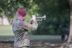 Paratroopers assigned to the 82nd Airborne Division and members of the 9th Infantry Division Association attend a memorial service on Fort Bragg, North Carolina, October 1, 2021.  The 76th Annual Reunion Memorial Service honored the 9th Infantry Division which served on Fort Bragg during World War II. (U.S. Army Photo by Spc. Jacob Moir)