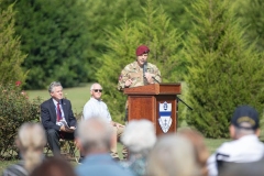 Paratroopers assigned to the 82nd Airborne Division and members of the 9th Infantry Division Association attend a memorial service on Fort Bragg, North Carolina, October 1, 2021.  The 76th Annual Reunion Memorial Service honored the 9th Infantry Division which served on Fort Bragg during World War II. (U.S. Army Photo by Spc. Jacob Moir)