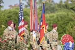 Paratroopers assigned to the 82nd Airborne Division and members of the 9th Infantry Division Association attend a memorial service on Fort Bragg, North Carolina, October 1, 2021.  The 76th Annual Reunion Memorial Service honored the 9th Infantry Division which served on Fort Bragg during World War II. (U.S. Army Photo by Spc. Jacob Moir)